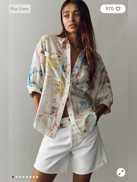 Pilcro Tops - Pilcro/Anthropologie 100% Cotton Summer Buttondown Shirt in Ivory Pattern L. NWT